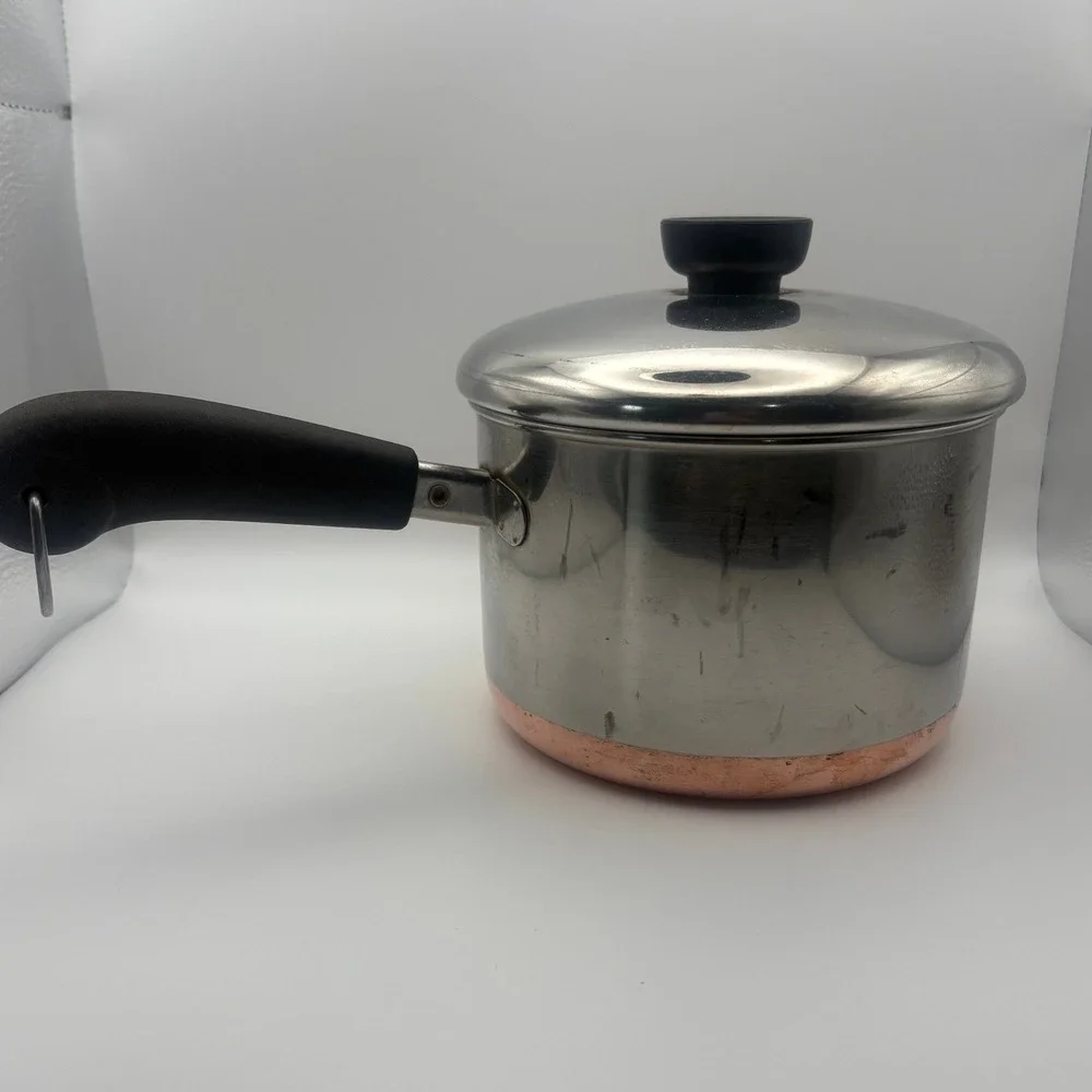 Vintage Revere Ware 2 Qt Copper Bottom Saucepan with Lid Clinton IL USA 1801